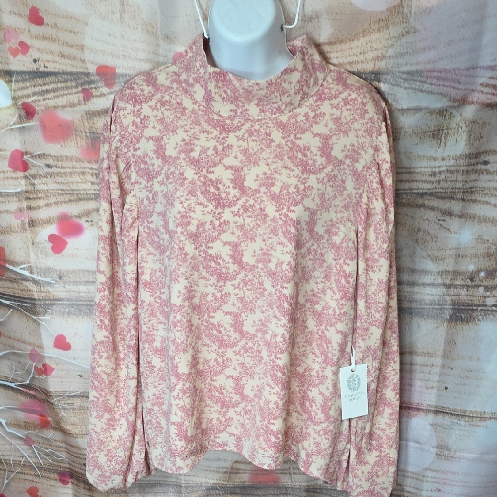 Hyacinth House Pink Toile Thayer Floral Long Sleeve Blouse In XL - Picture 3 of 12